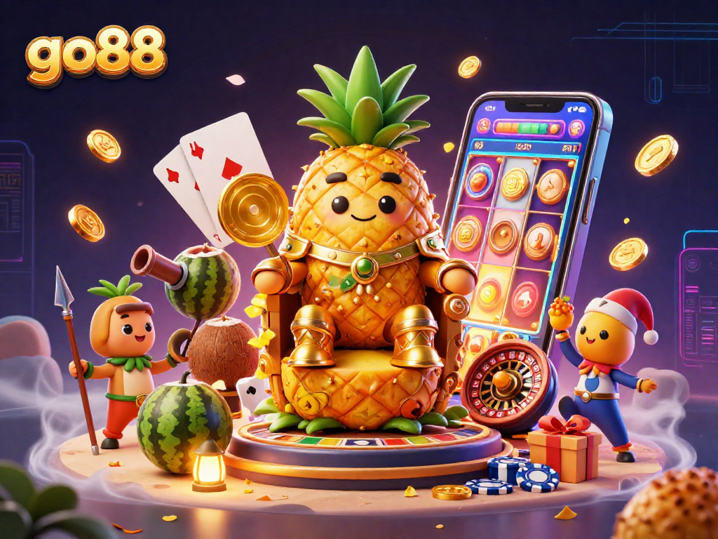 Play exciting slots and games at go88 with our engaging casino illustration featuring dynamic characters and vibrant visuals.