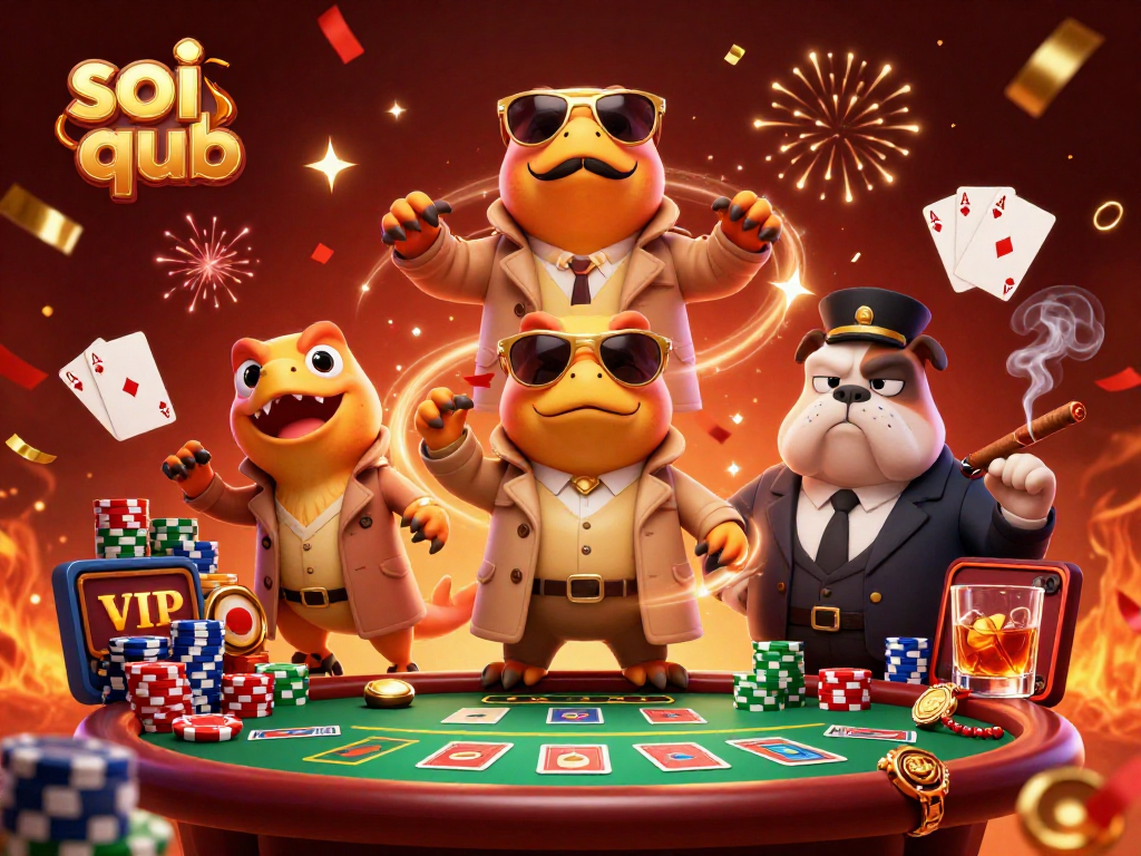Spearhead your luck with soi cầu mb; three cartoon raptors in a trench coat at a casino.
