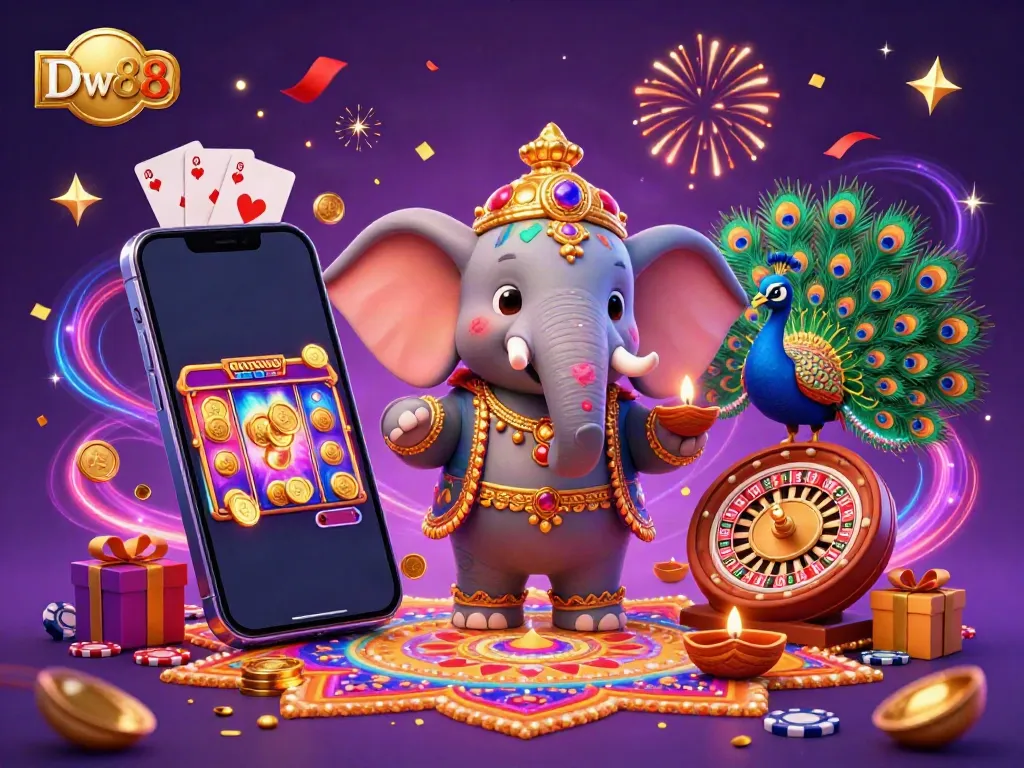 Play exciting slots and casino games with the colorful and vibrant Dw88 online casino illustration.