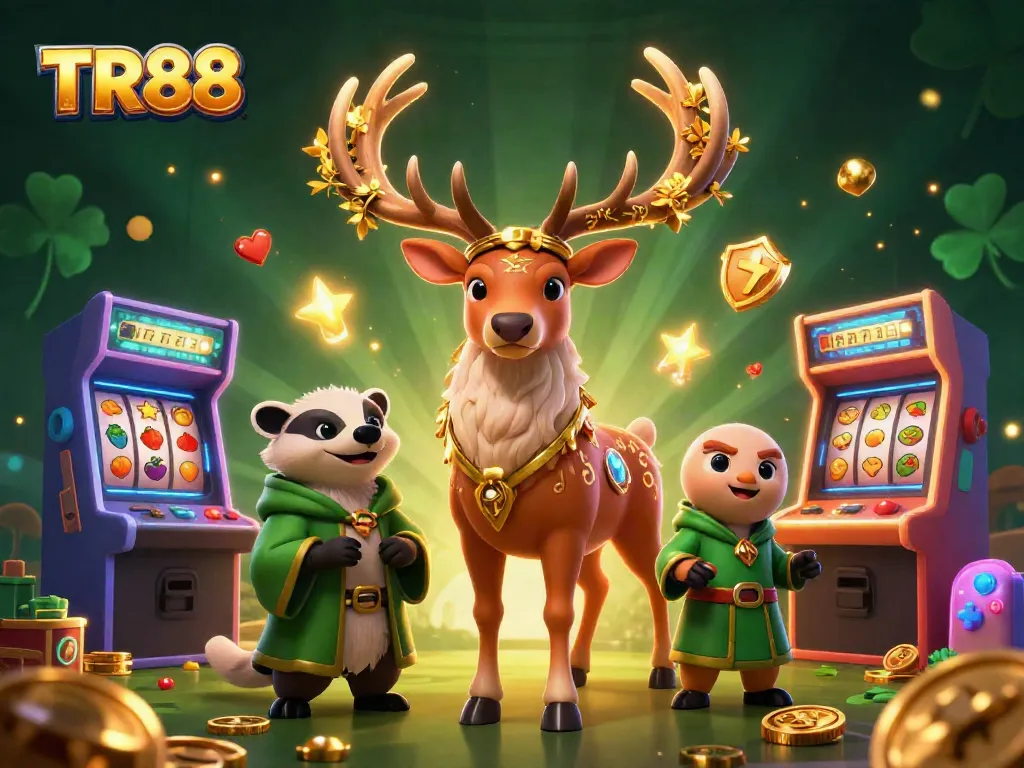 Experience the thrill of TR88 with an engaging vibrant casino scene of characters and game elements.