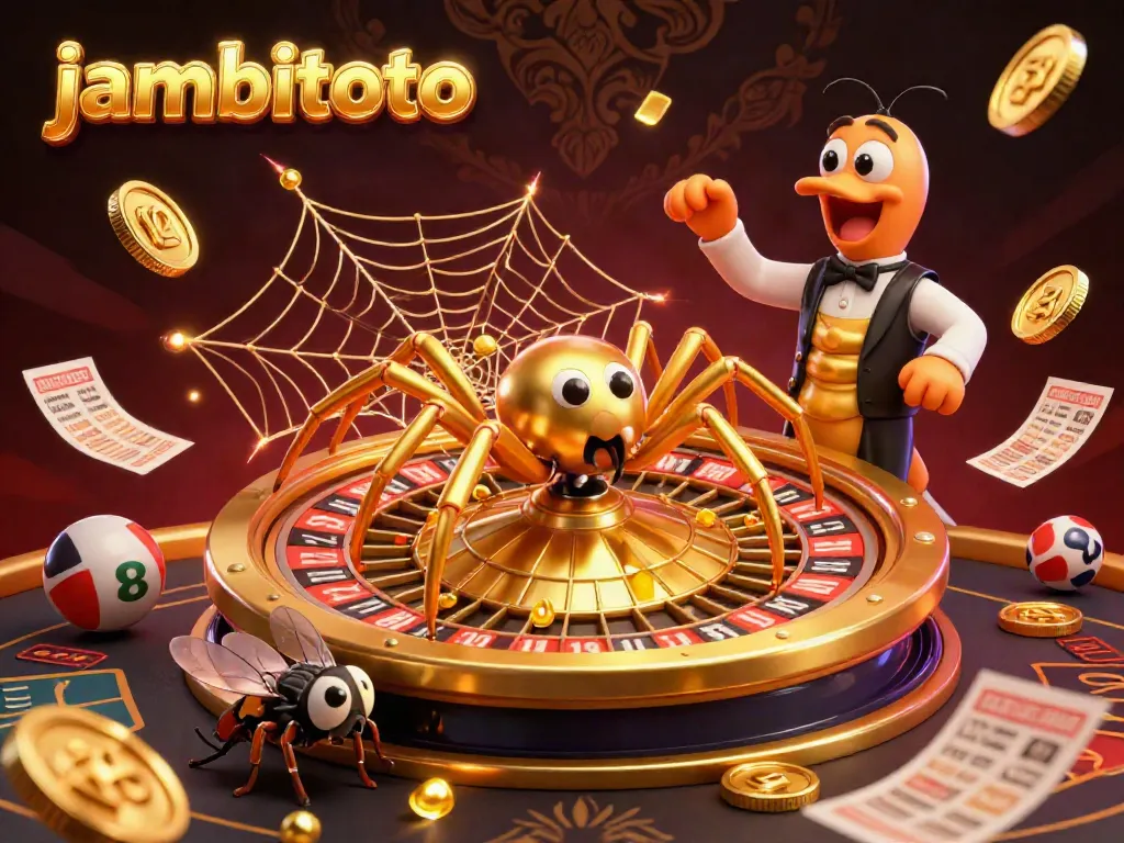 Experience the excitement of jambitoto as characters spin fortunes in a vibrant 3D lottery web.