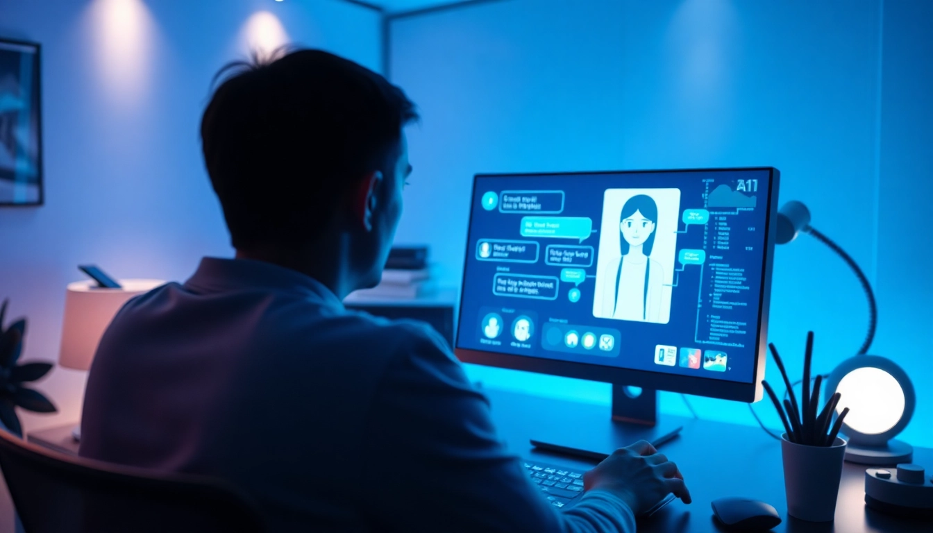 Engaging scene showcasing crush on AI interaction in a modern digital workspace.