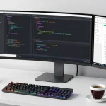 ae888black development workspace showcasing coding, software innovation, and cloud solutions in action