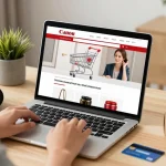 Halal Online supermarket products showcased in a lively online shopping scene, featuring best deals and product reviews on a digital marketplace.